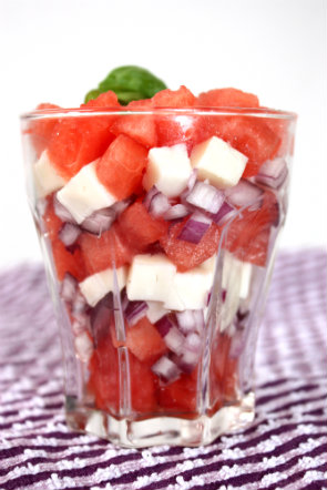 Watermelon and Goat cheese Salad @homelifeabroad.com #watermelon #salad #summersalad