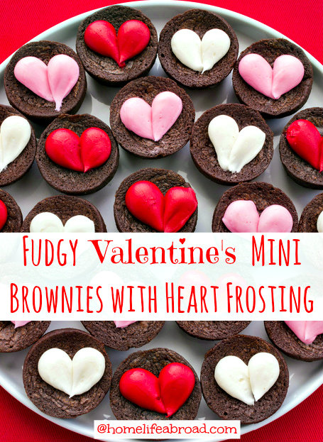 Fudgy Valentine’s Brownies with Cream Cheese Heart Frosting @homelifeabroad.com #valentines #brownies #sweets
