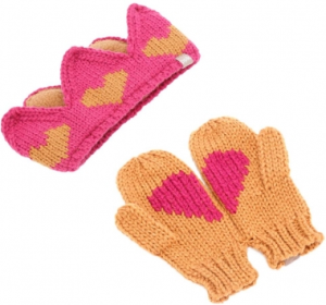 Crown Headwrap with Heart Mitten Set