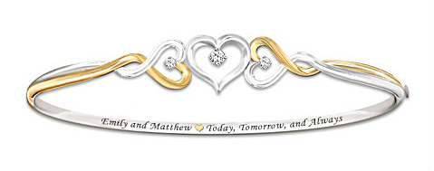 Two Hearts Become One Name-Engraved Diamond Bracelet