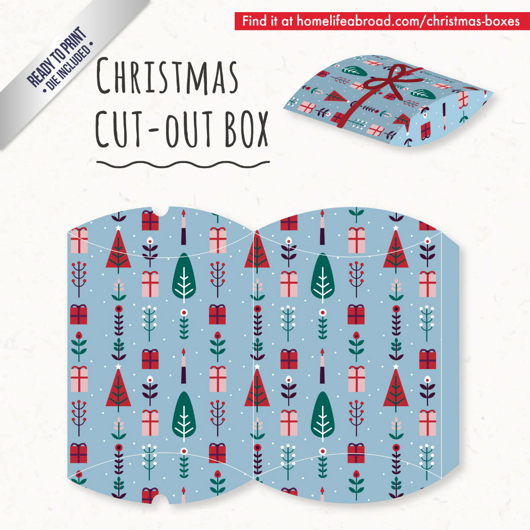 Christmas Trees & Gifts Cut-Out Box - with ready to print templates! Check out all the boxes & download at @homelifeabroad.com #christmasgifts #christmasboxes #christmastemplates #christmasprintables #santaprintables #christmastrees #xmas #DIY #boxes #christmasDIY #christmascrafts