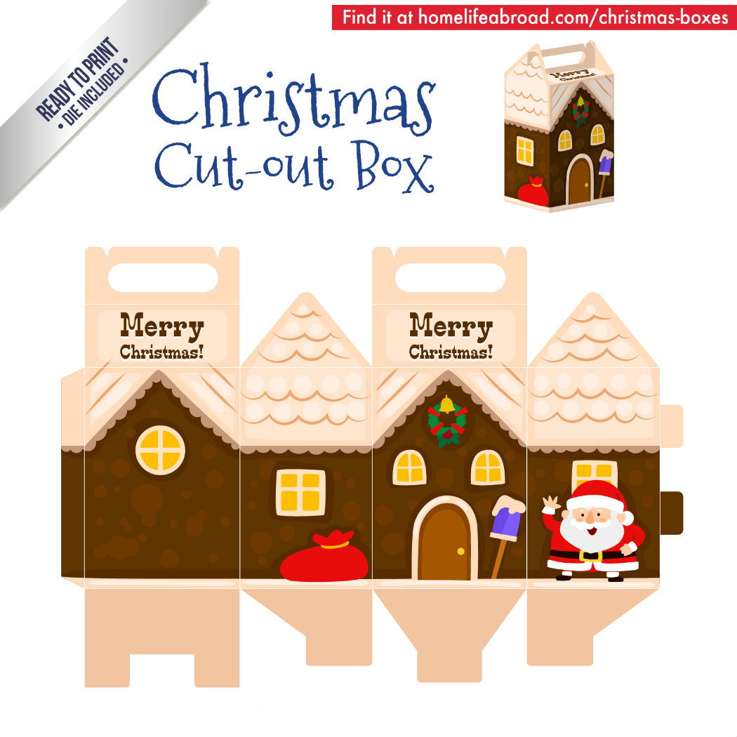 Christmas Santa House Cut-Out Box - with ready to print templates! Check out all the boxes & download at @homelifeabroad.com #christmasgifts #christmasboxes #christmastemplates #christmasprintables #xmas #DIY #boxes #christmasDIY #christmascrafts