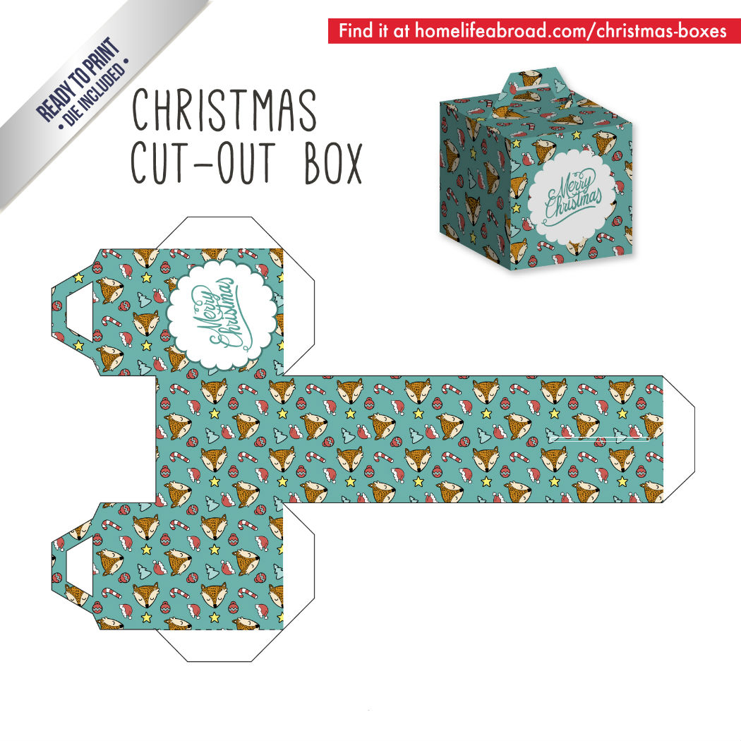 Merry Christmas Cut-Out Box - with ready to print templates! Check out all the boxes & download at @homelifeabroad.com #christmasgifts #christmasboxes #christmastemplates #christmasprintables #xmas #DIY #boxes #christmasDIY #christmascrafts #reindeer