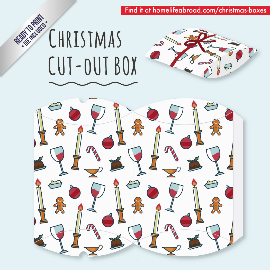 Christmas Dinner & Drinks Cut-Out Box - with ready to print templates! Check out all the boxes & download at @homelifeabroad.com #christmasgifts #christmasboxes #christmastemplates #christmasprintables #santaprintables #xmas #DIY #boxes #christmasDIY #christmascrafts
