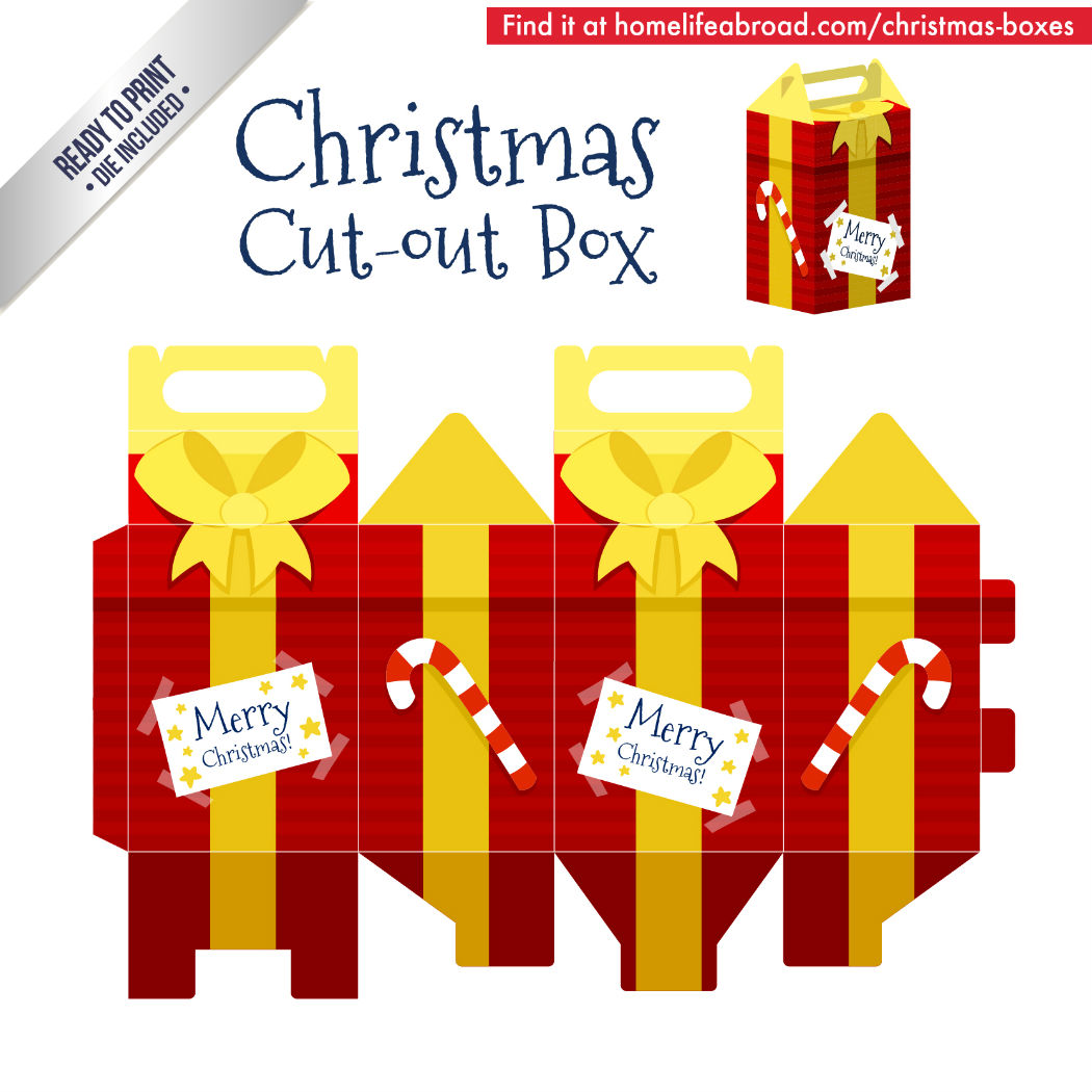 Christmas Gift Cut-Out Box - with ready to print templates! Check out all the boxes & download at @homelifeabroad.com #christmasgifts #christmasboxes #christmastemplates #christmasprintables #xmas #DIY #boxes #christmasDIY #christmascrafts