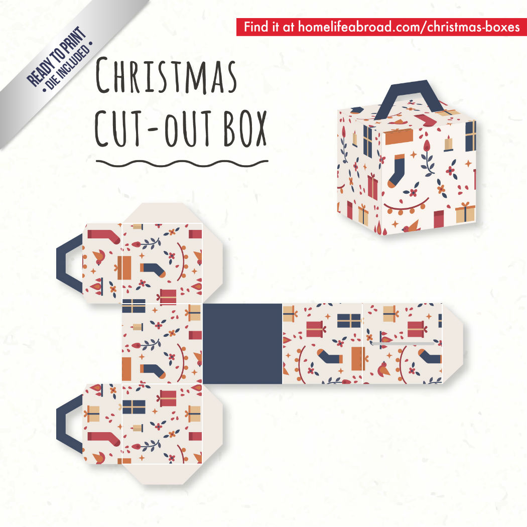 Christmas Gifts Cut-Out Box - with ready to print templates! Check out all the boxes & download at @homelifeabroad.com #christmasgifts #christmasboxes #christmastemplates #christmasprintables #xmas #DIY #boxes #christmasDIY #christmascrafts