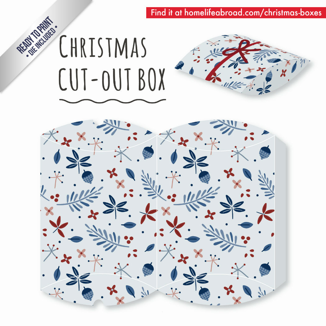 Floral Christmas Cut-Out Box - with ready to print templates! Check out all the boxes & download at @homelifeabroad.com #christmasgifts #christmasboxes #christmastemplates #christmasprintables #santaprintables #xmas #DIY #boxes #christmasDIY #christmascrafts