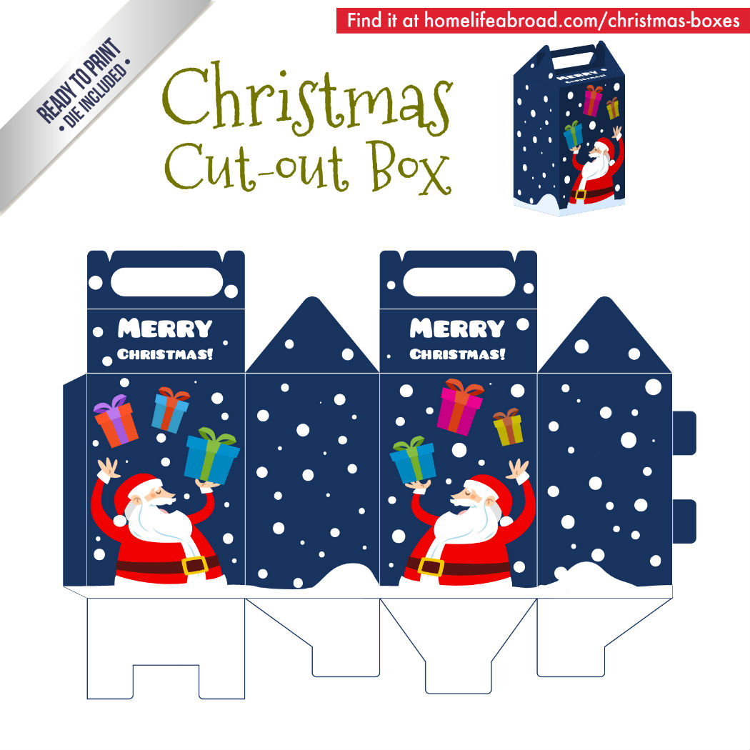 Christmas Funny Santa Cut-Out Box - with ready to print templates! Check out all the boxes & download at @homelifeabroad.com #christmasgifts #christmasboxes #christmastemplates #christmasprintables #xmas #DIY #boxes #christmasDIY #christmascrafts