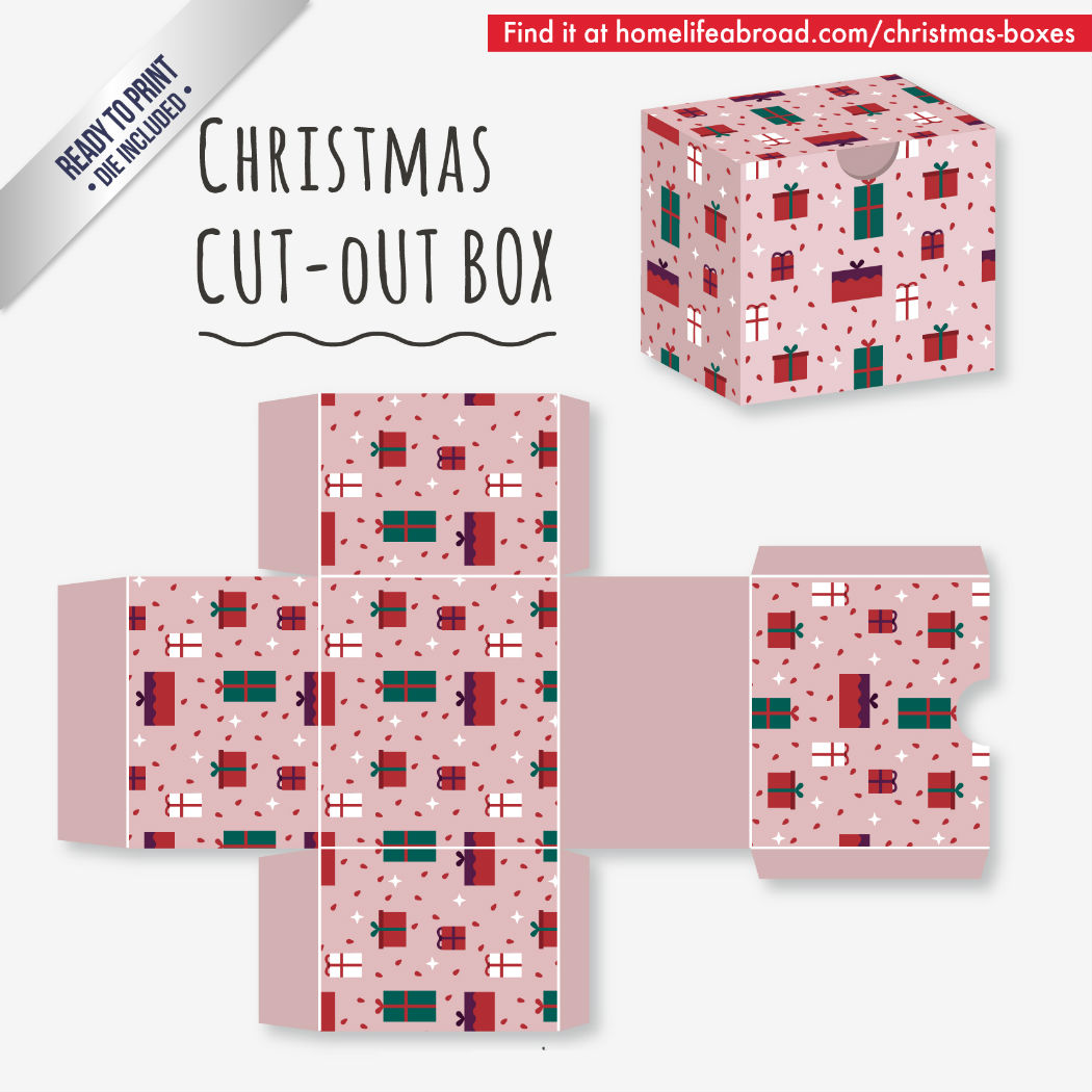 Christmas Gifts Cut-Out Box - with ready to print templates! Check out all the boxes & download at @homelifeabroad.com #christmasgifts #christmasboxes #christmastemplates #christmasprintables #xmas #DIY #boxes #christmasDIY #christmascrafts