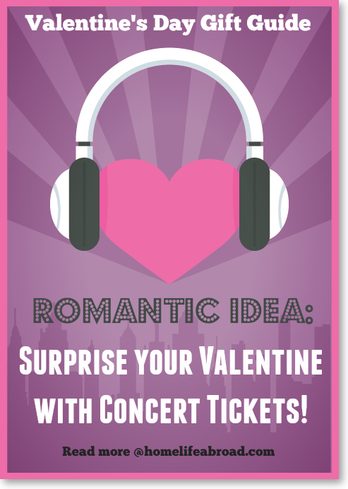 Valentine's Day Gift Guide Romantic Gift Idea: Surprise your Valentine with Concert Tickets! See more @homelifeabroad.com #valentinesday #valentinesgifts #valentinesgiftideas #romanticgifts #concertickets #love