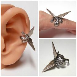 Silver Dragon Ear Cuff, dragon body wrap around ear